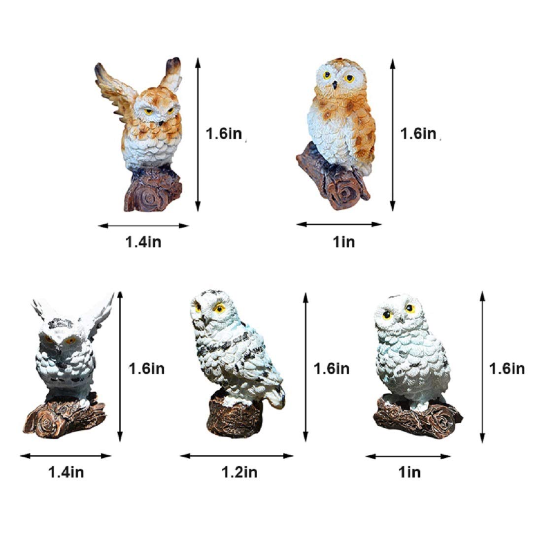 5 Pieces Owls Fairy Garden Miniature Ornaments Mini Animals Resin Figurines for Moss Landscape Bonsai Crafts Home Decor
