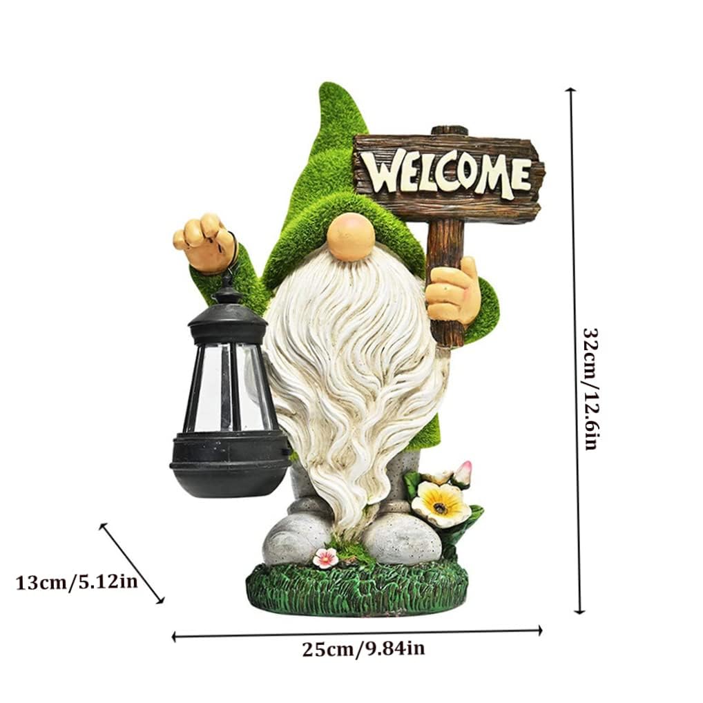 Garden Gnome with Solar Light, Resin Funny Gnomes Sculptures Outdoor Yard Lawn Decor Lantern Solar Gnomes Garden Ornaments for Lawn Garden Decorations