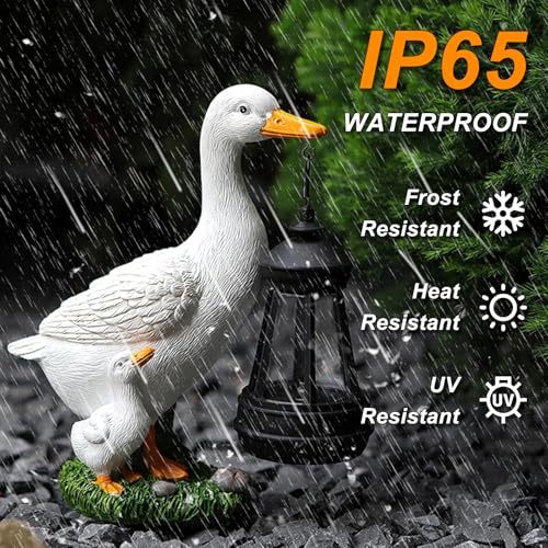 Garden Duck Statues Decor, Solar Waterproof 8" Mini White Ducks Sculpture with LED Lights Funny Garden Outdoor ECreative Duck Sculpture Decoration for Lawn Porch Yard Patio