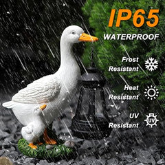 Garden Duck Statues Decor, Solar Waterproof 8" Mini White Ducks Sculpture with LED Lights Funny Garden Outdoor ECreative Duck Sculpture Decoration for Lawn Porch Yard Patio
