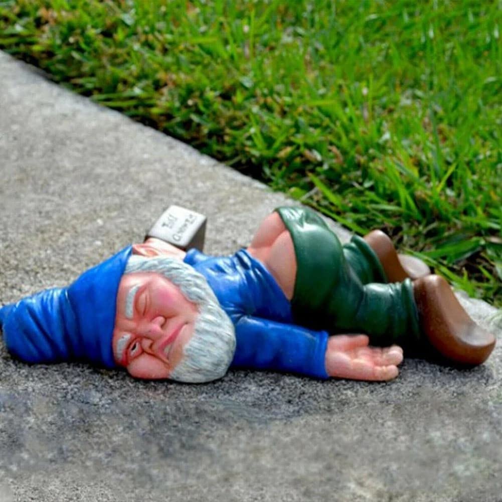 Lethogety Funny Garden Gnomes Outdoor Statues, 5.9 Inch Naughty Lying Figurine Wizard Dwarf Resin Sculpture Decoration for Lawn Patio Outside Yard Decor Novelty Housewarming Gift (Blue)