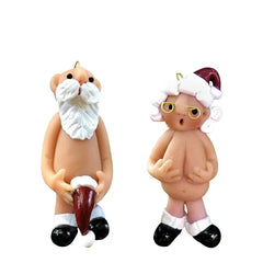 DWTECH 2 Pack Naughty Santa Ornament Set - 5.2cm Naked Santa Home Indoor Table Decor for Christmas Party Tree Hanging