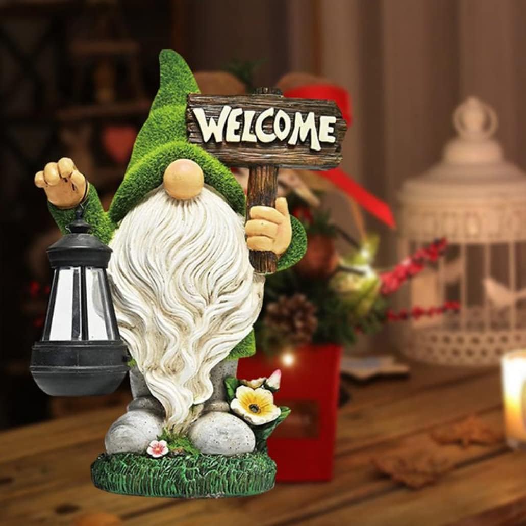 Dbvnnsy Funny Resin Garden Gnome with Solar Light, Outdoor Solar Powered Gnome Statue for Yard, Lawn, Patio and Decorative Garden Ornament, Lantern