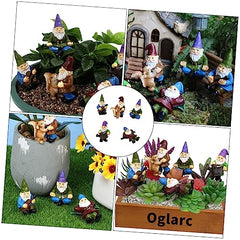 Toyvian 6Pcs Garden Gnome Statue Ornament Creative Resin Dwarf Figurines for Decoration Durable Outdoor Adornment Weather Resistant Courtyard Decor