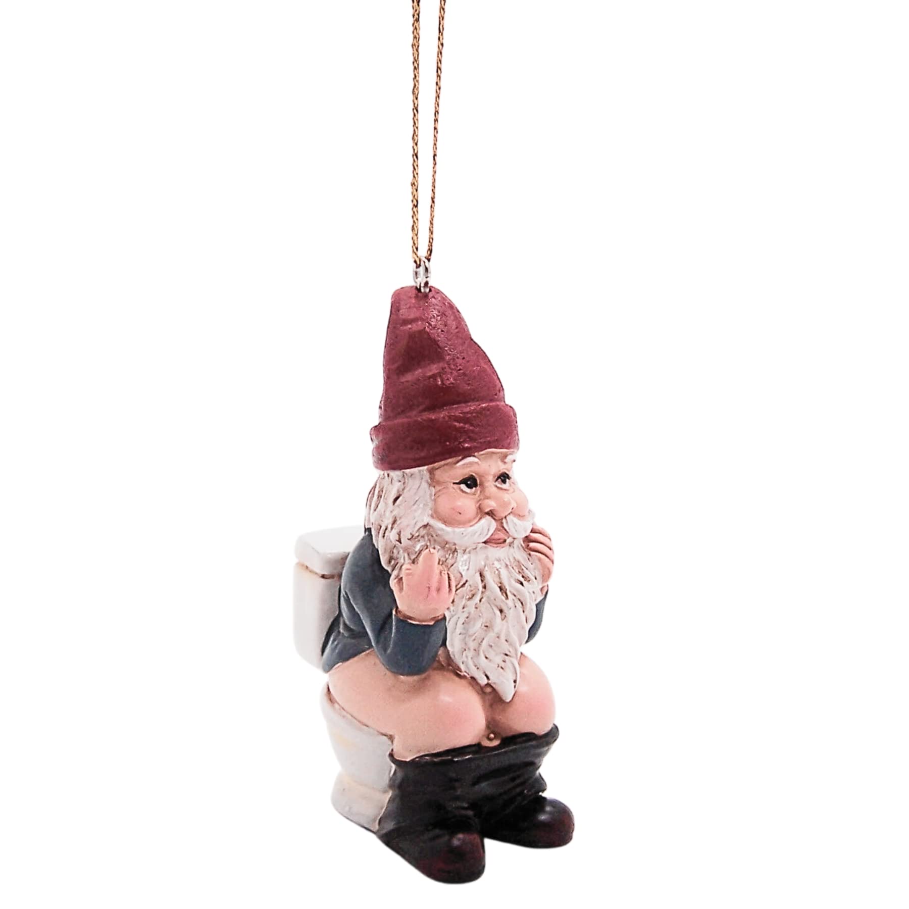Naughty Gnome on a Toilet Christmas Ornament, Holiday Decoration, Funny White Elephant Gift, Unique Festive Gnome Decor, 3.25 Inches