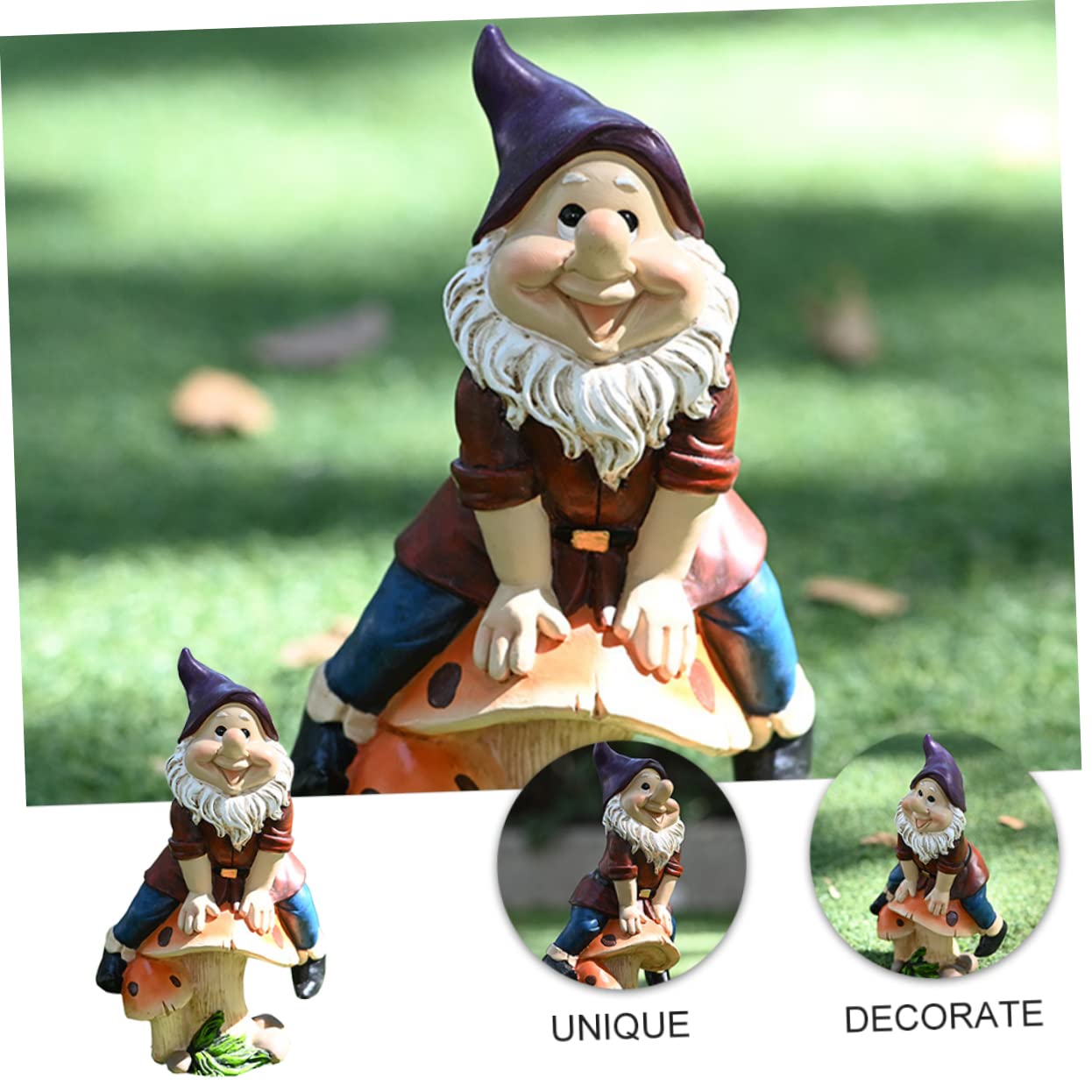 Happyyami Outdoor Garden Dwarf Statue Adorable Resin Figurine for Home Decor Desktop Lawn and Decoration Durable Eco-friendly Miniature Gnome Ornament