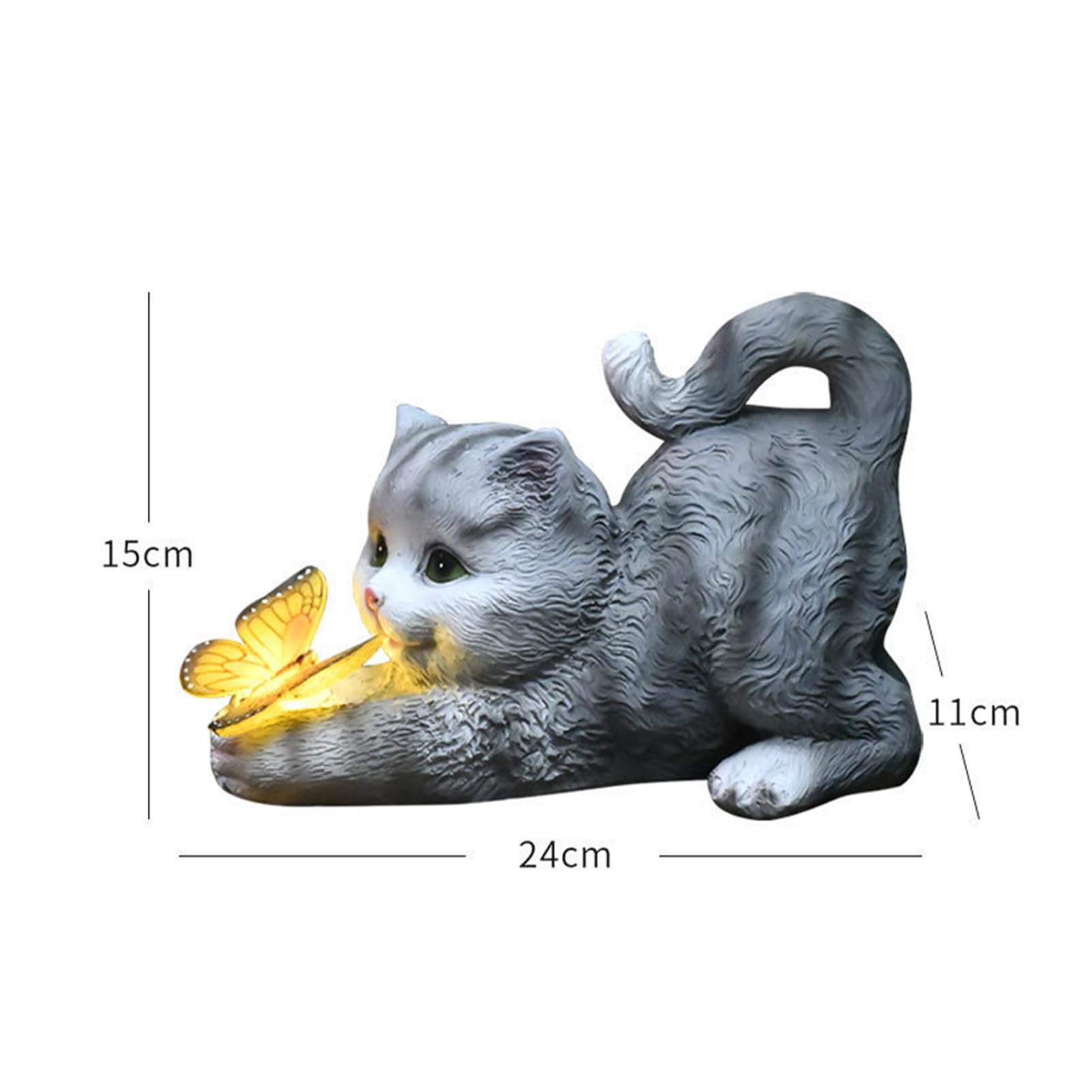 Tuzsocr Solar Powered Cat Statue,Butterfly Solar Lights for Outdoor,Decorative Animal Figurine for Garden,Waterproof Resin Sculpture,LED Lighting,for Lawn,Terrace (Style 1)