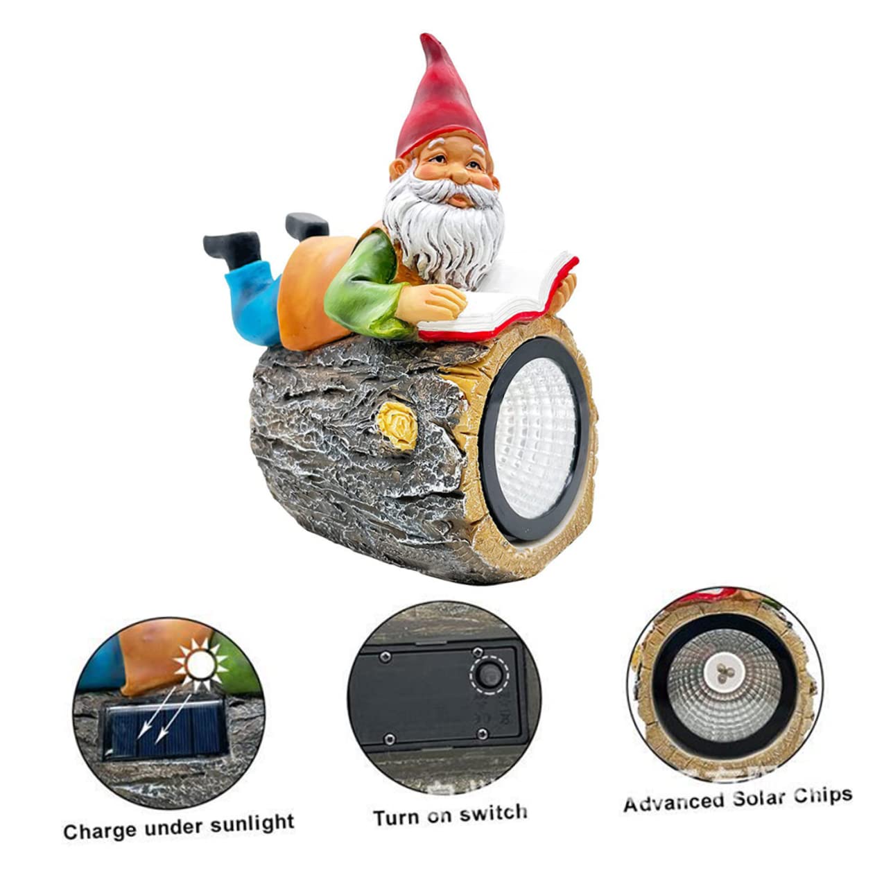 Toyvian Lawn Solar Lamp Garden Dwarf Statue Solar Powered Outdoor Light for Decoration Charming Resin Gnome Sculpture for Garden Courtyard and Patio