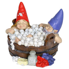 Solar Good Times Bubble Bath Gnomes, Funny Garden Gnome Couple in Bathtub LED Solar Statue Figurine for Outdoor Lawn Patio Yard Landscape Christmas Decorations