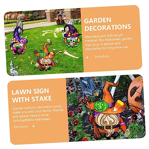 Toyvian 3Pcs Halloween Gnome Stakes Durable Acrylic Garden Signs for Outdoor Decor for Yards and Lawns Easy to Install Halloween Decorations