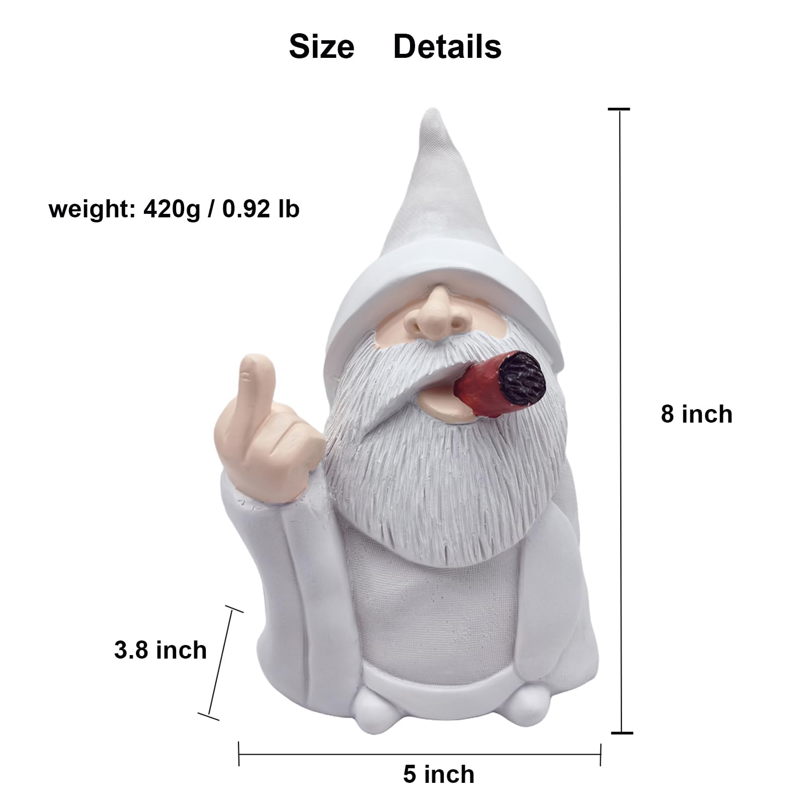 MINICAR 8'' H Funny Middle Finger Gnomes Statues Outdoor Decor, Naughty Smoking Wizard Sculptures Garden Yard Lawn Decorations, Unique Paintable Gifts