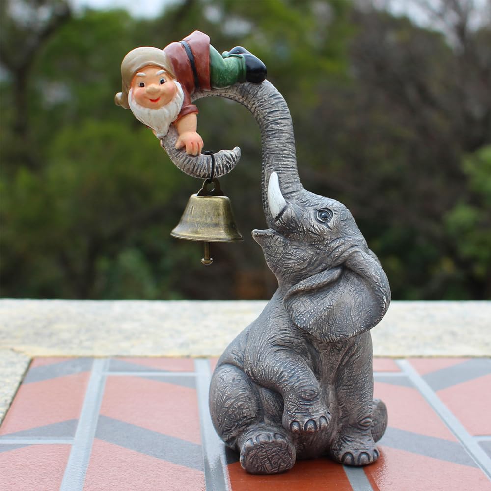 Meyas Garden Statues Garden Sculptures Garden Decoration Figures Desktop Ornament Figures Statues Elves Elephant Landscape Sculpture Decoration Gnome Elephant Bell Resin Statues Yard Balcony