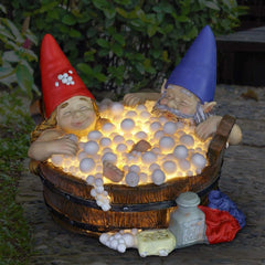 Solar Good Times Bubble Bath Gnomes, Funny Garden Gnome Couple in Bathtub LED Solar Statue Figurine for Outdoor Lawn Patio Yard Landscape Christmas Decorations