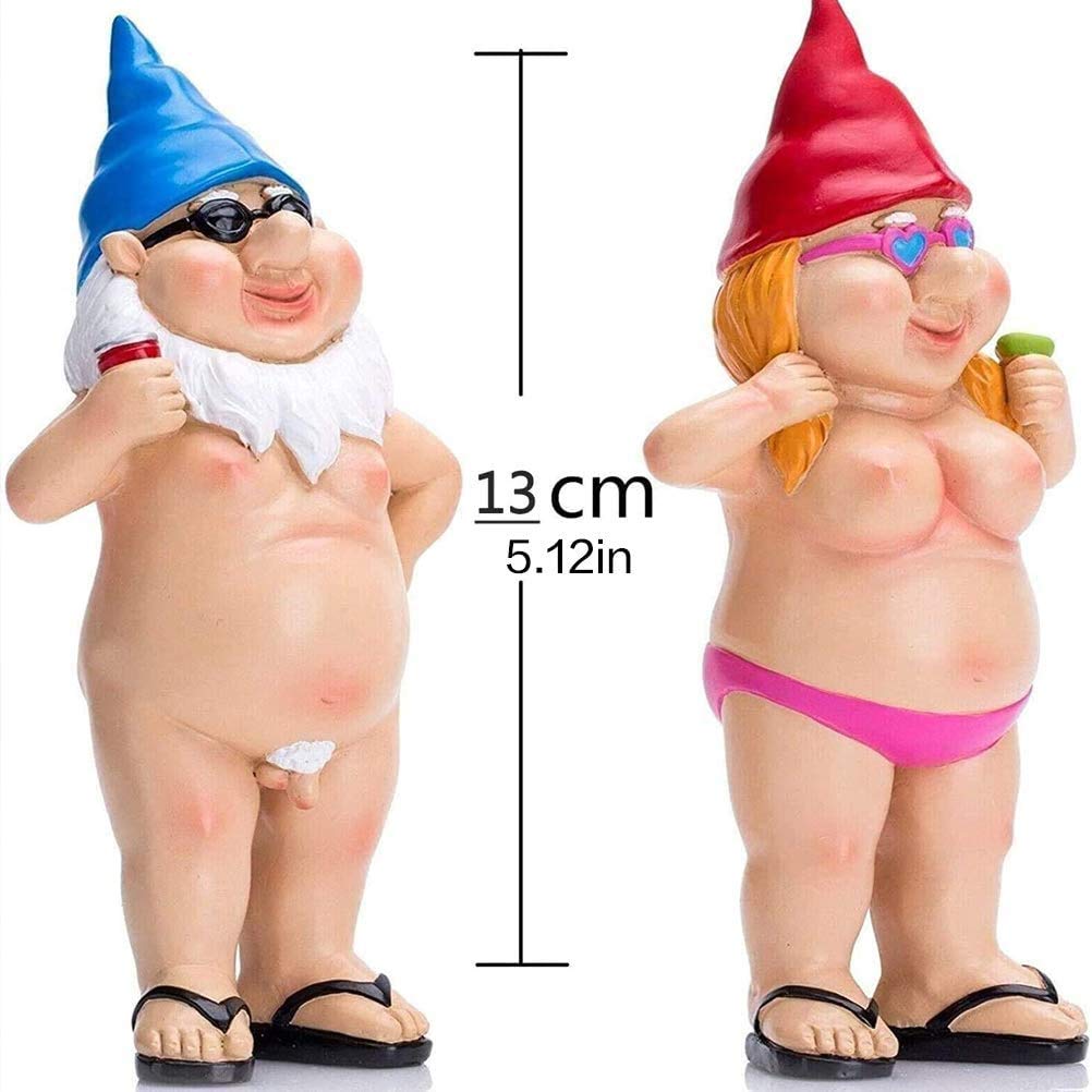 Garden Gnome, Statue Peeing Gnome, Naughty Garden Gnome, Funny Naked Gnome, Resin Garden Gnomes, Male Female Nude Gnomes Goblin-Art Decoration, Lawn Ornaments Indoor or Outdoor Garden Ornament (woman)