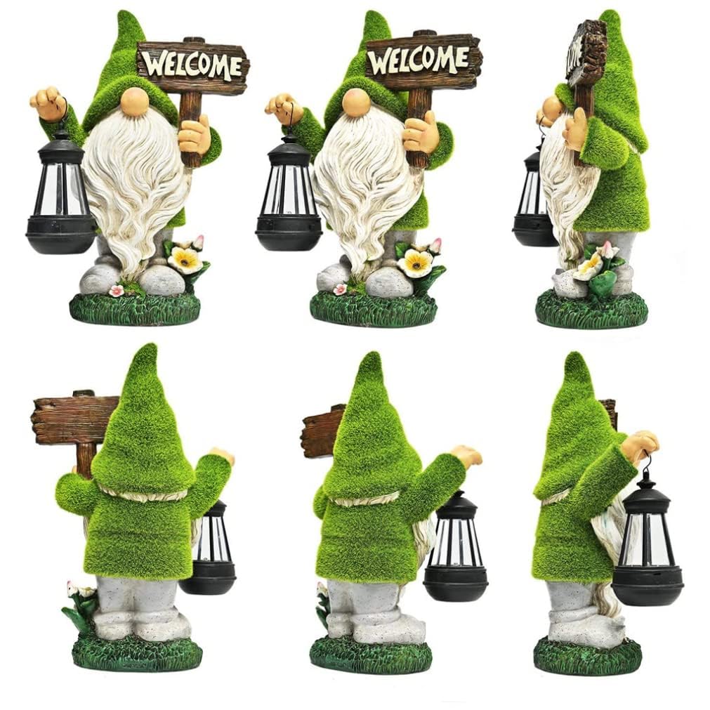 Garden Gnome with Solar Light, Resin Funny Gnomes Sculptures Outdoor Yard Lawn Decor Lantern Solar Gnomes Garden Ornaments for Lawn Garden Decorations