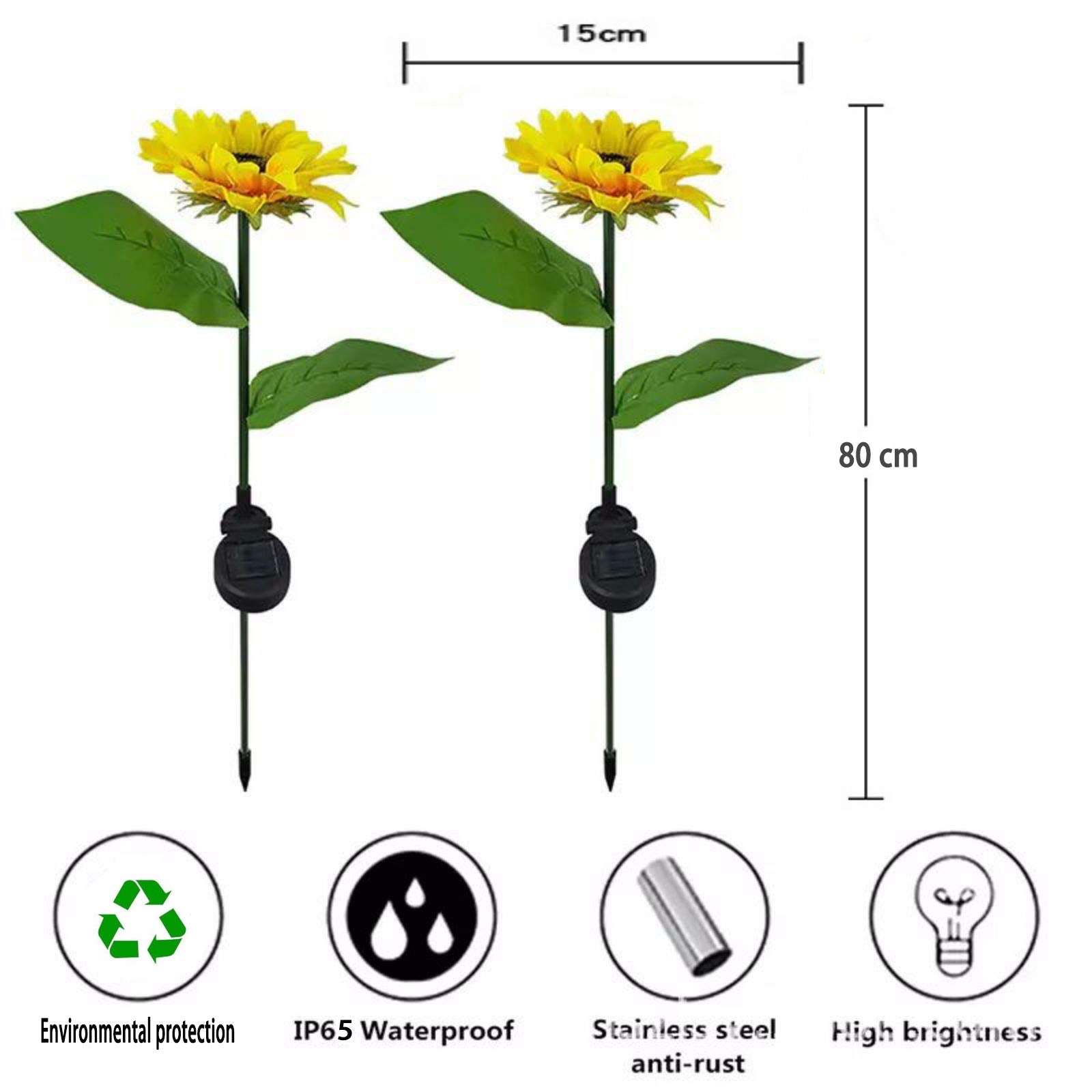 XVZ Solar Lights Outdoor Garden, 2 Pack Solar Sunflower Lights Waterproof Outdoor Garden Patio Decor Lights for Porch Yard Lawn Pathway