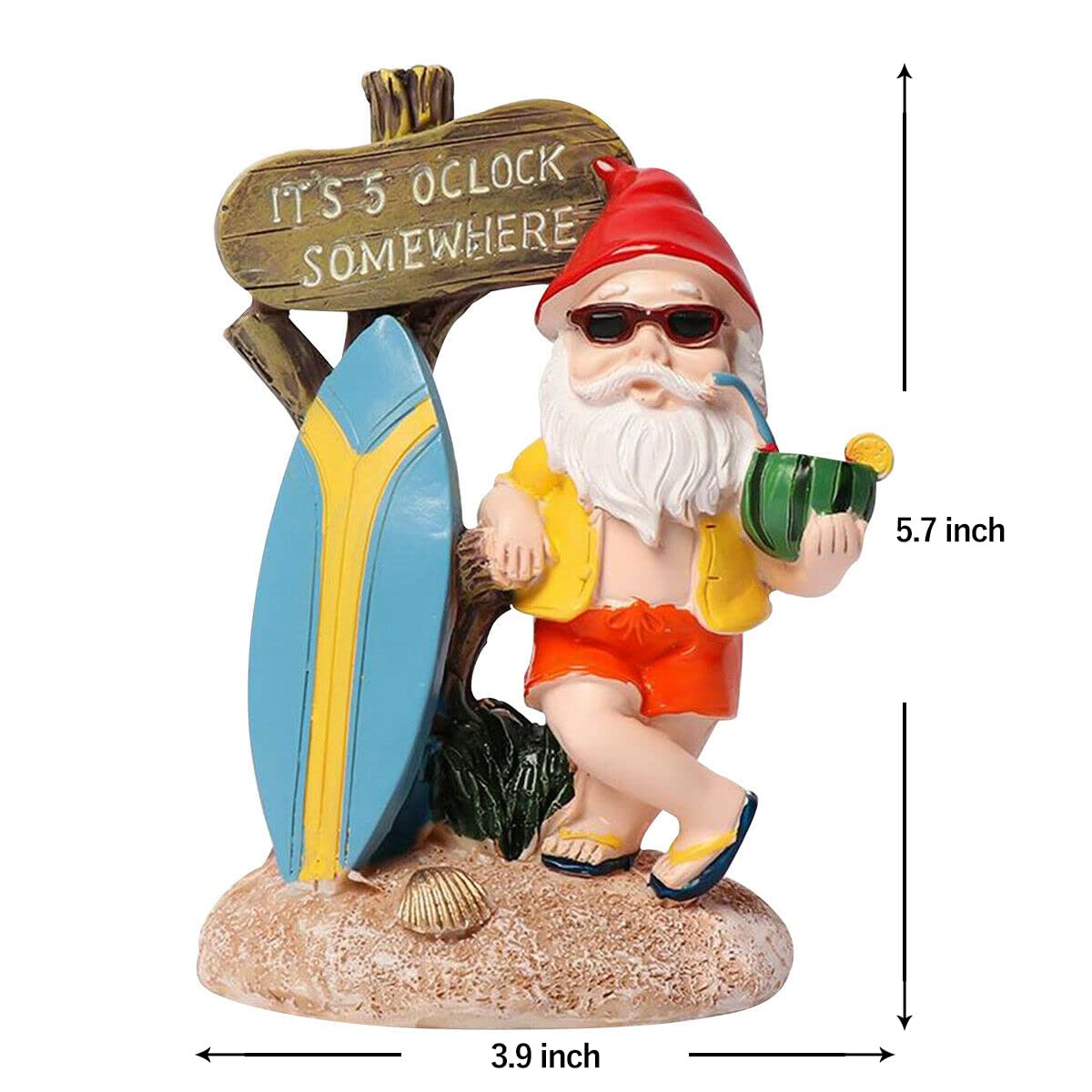 Aopek Garden Gnomes Outdoor Funny-It is 5 O'clock Somewhere Gnome Resin Garden Decor for Lawn, Patio, Yard - Indoor Dwarf Sculpture & Humor Gift