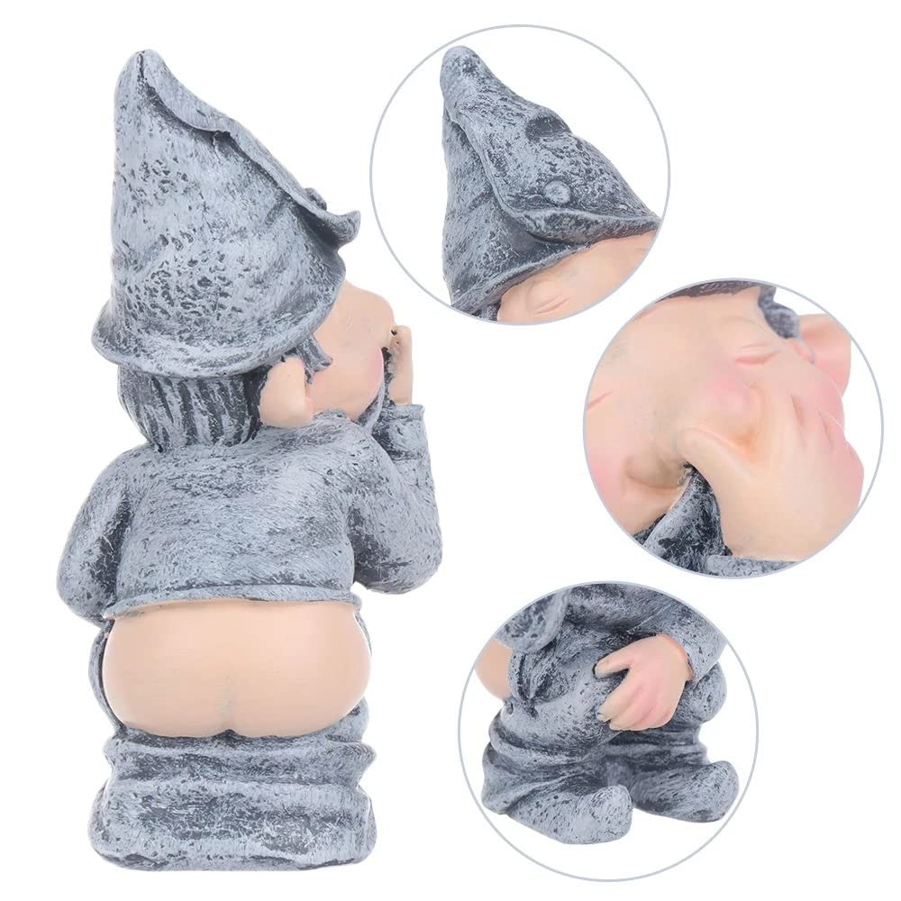 MOOCOCO Naughty Funny Outdoor Pooping Gnome Statue,Garden Figures Figurines, Dwarf Decoration Garden Sculptures and Statues, Miniature Mold for Courtyard Lawn Yard-Grey
