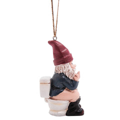 Naughty Gnome on a Toilet Christmas Ornament, Holiday Decoration, Funny White Elephant Gift, Unique Festive Gnome Decor, 3.25 Inches