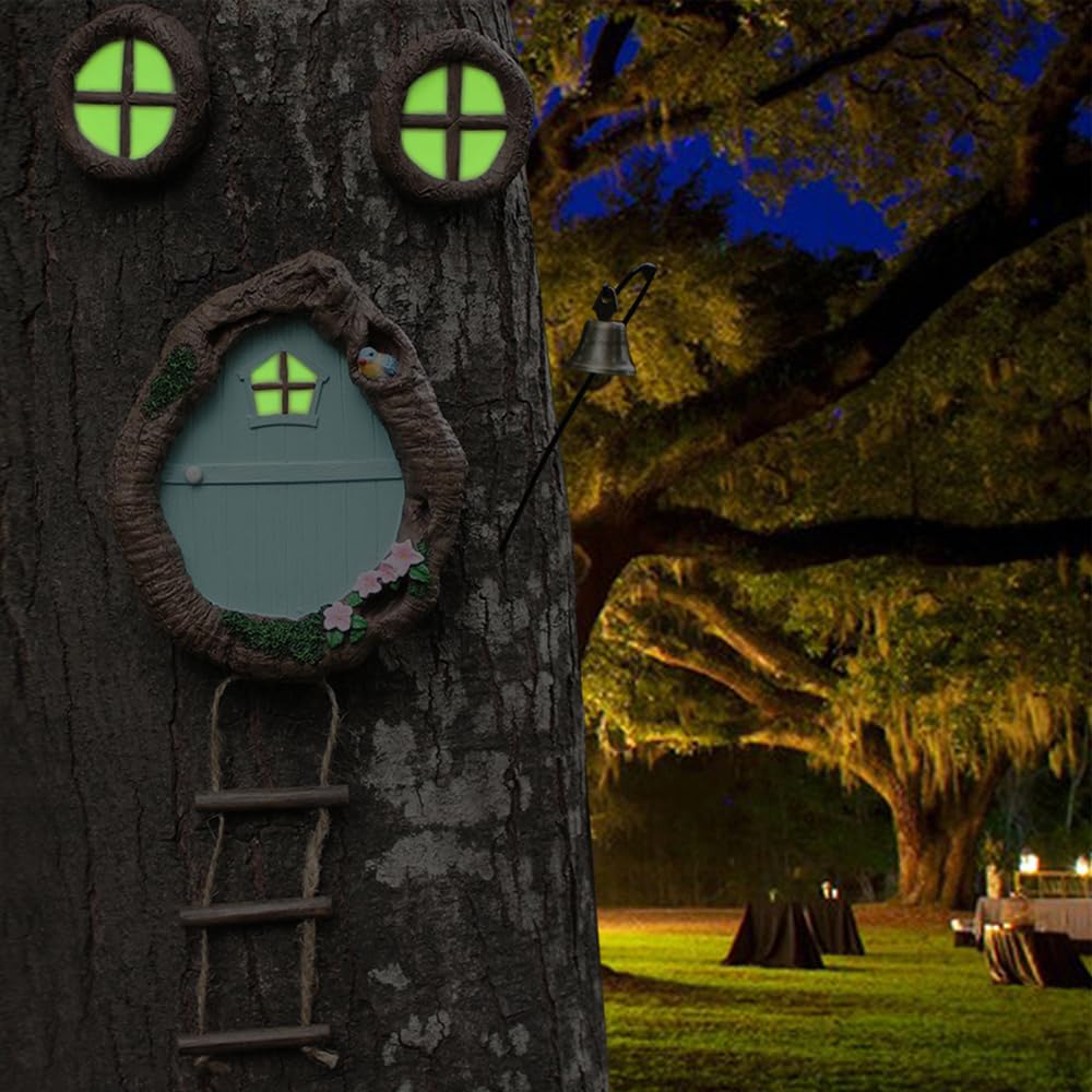 Meyas Outdoor Statues Garden Sculptures Decoration,Miniature Fairy Garden Ornament,Garden Gnomes Fairy Garden Accessories Kit,Art Yard Tree Face Tree Hugger,Garden Figurines Statues Glow in The Dark