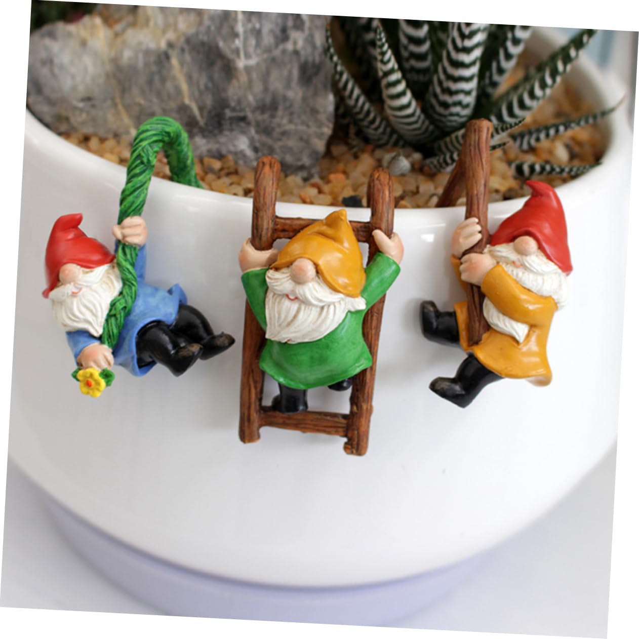 Happyyami 3pcs Garden Gnome Statue Set Outdoor Resin Dwarf Pendants Fairy Garden Decorations Tree Ornaments
