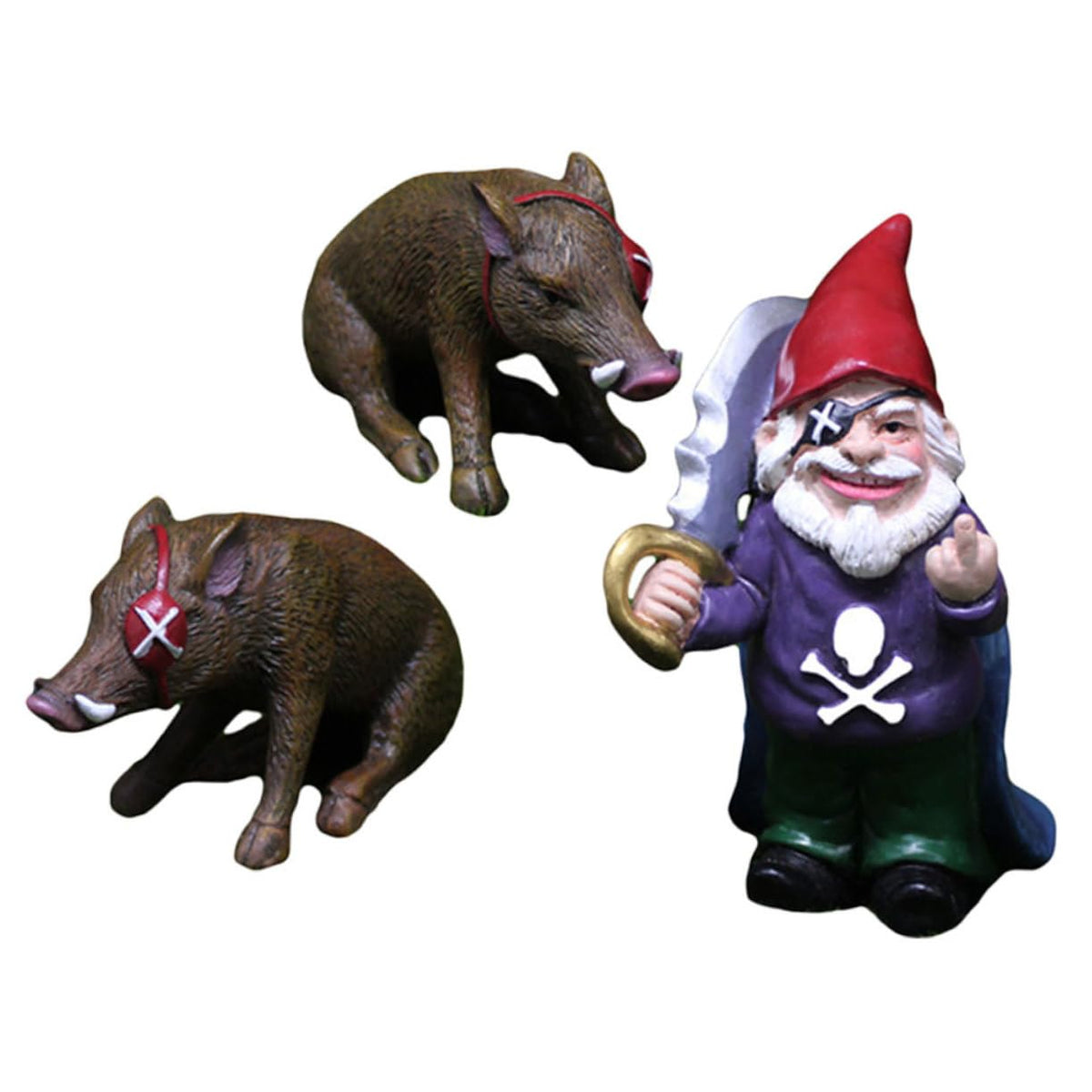 Happyyami 1set Creative Pirate Gnome Resin Figurine Pig Statues for Garden Decoration Unique Outdoor Ornament for Halloween and Holiday Decor