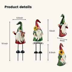 HONGLAND Garden Gnome Statue Outdoor Metal Gnome Yard Art 18 Inch Gnome Figurine Decorative Stakes for Holiday Xmas Lawn Patio Yard Garden Decor-2 PCS