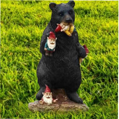 Froiny Black Bear Eating Gnomes Funny Statue Resin Ornaments Decoration Indoor Outdoor Garden Lawn Patio Outdoor Decorations