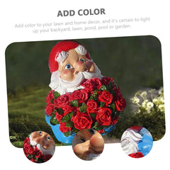 Cabilock 1pc Cute Resin Garden Gnome Holding Rose Charming Outdoor Decor for Garden Patio Lawn for Family and Friends