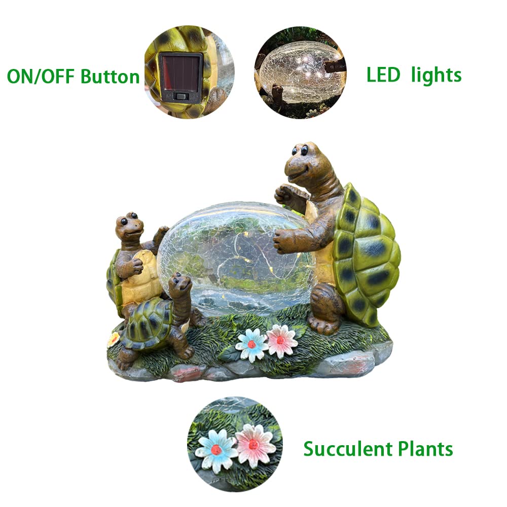RAYWER Solar Powered Turtle Mama and Baby Outdoor Garden Light Decor, Garden Ornament (Turtles Family on a Lawn)