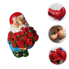 Cabilock 1pc Cute Resin Garden Gnome Holding Rose Charming Outdoor Decor for Garden Patio Lawn for Family and Friends