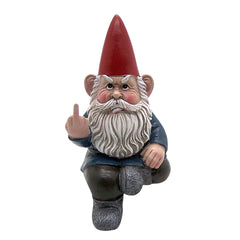 Angry Garden Gnome with Middle Finger, Shelf Sitting Figurine, Naughty Décor, Funny Gift, 7.15 Inches
