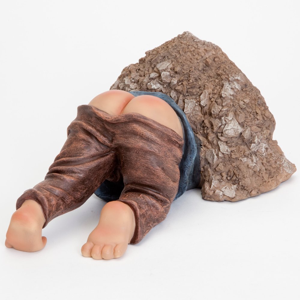 Bits and Pieces - Caught with His Pants Down Garden Statue - Naughty Gnome Yard Art, Funny Elf - Polyresin Statue Measures 13-1/2" High x 5" Wide