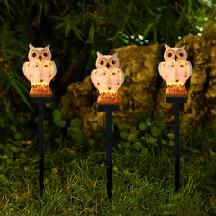 Owl Solar Garden Stake Lights, 2 Pack Owl Outdoor Path Solar Powered Owl Stake Lights for Walkway Yard Lawn Landscape Lighting (White&Brown)
