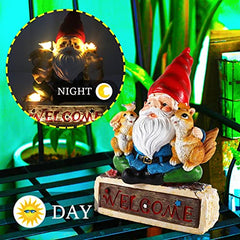 Outdoor Garden Gnome Ornaments with Solar Lights Funny Garden Gnomes Outdoor Statue for Patio Lawn Home Yard Decorations (with Solar Lights)