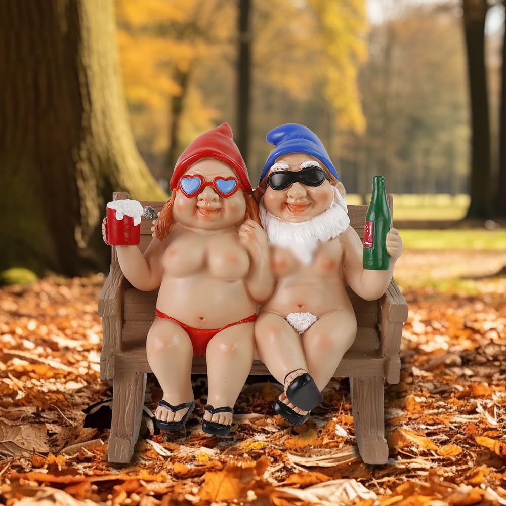 BRYNHILDSANS Funny Garden Gnomes Statue 5.5" Swing Couple Garden Decoration Dwarf Figurines Ornament Drunk Gnome Resin Sculpture Housewarming Halloween
