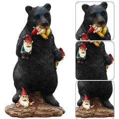 PiniceCore Black Bear Eating Gnomes Funny Statue Resin Ornaments Decoration Indoor Outdoor Garden Lawn Patio