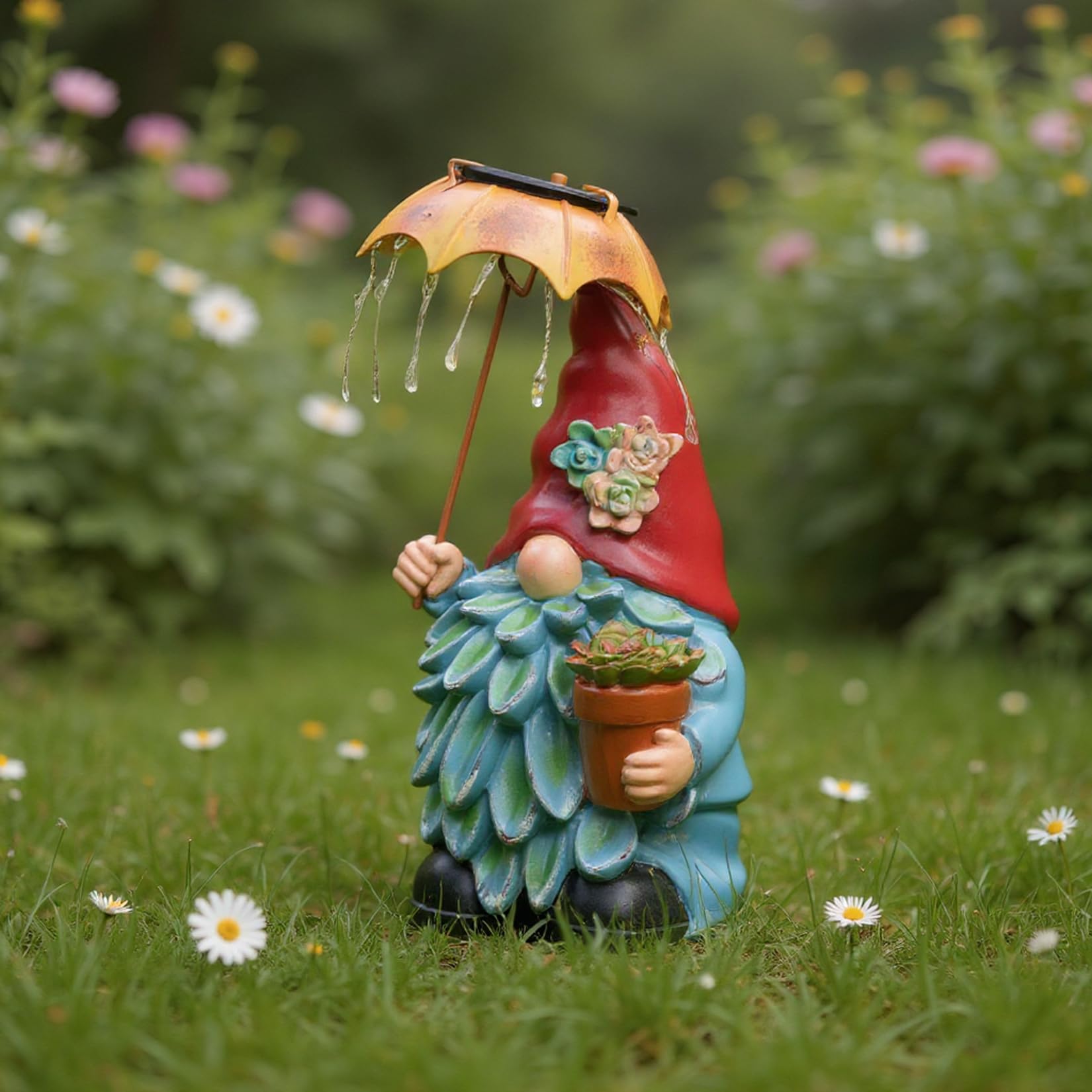 Elenon Garden Gnome Decor Solar Lights, Solar Elf Holding Umbrella Figurines Outdoor Decorative, Yard Art Garden Sculptures & Statues for Patio Yard Pathway