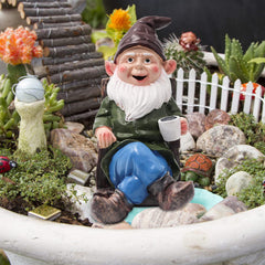 Tirifer Drinking Coffee Garden Gnome Statue, Wizard Gnome 3D Dwarves, Polyresin Outdoor Sculpture Gnome Statue Garden Figurine Art Garden Decoration for Lawn Yard Balcony Porch Patio…