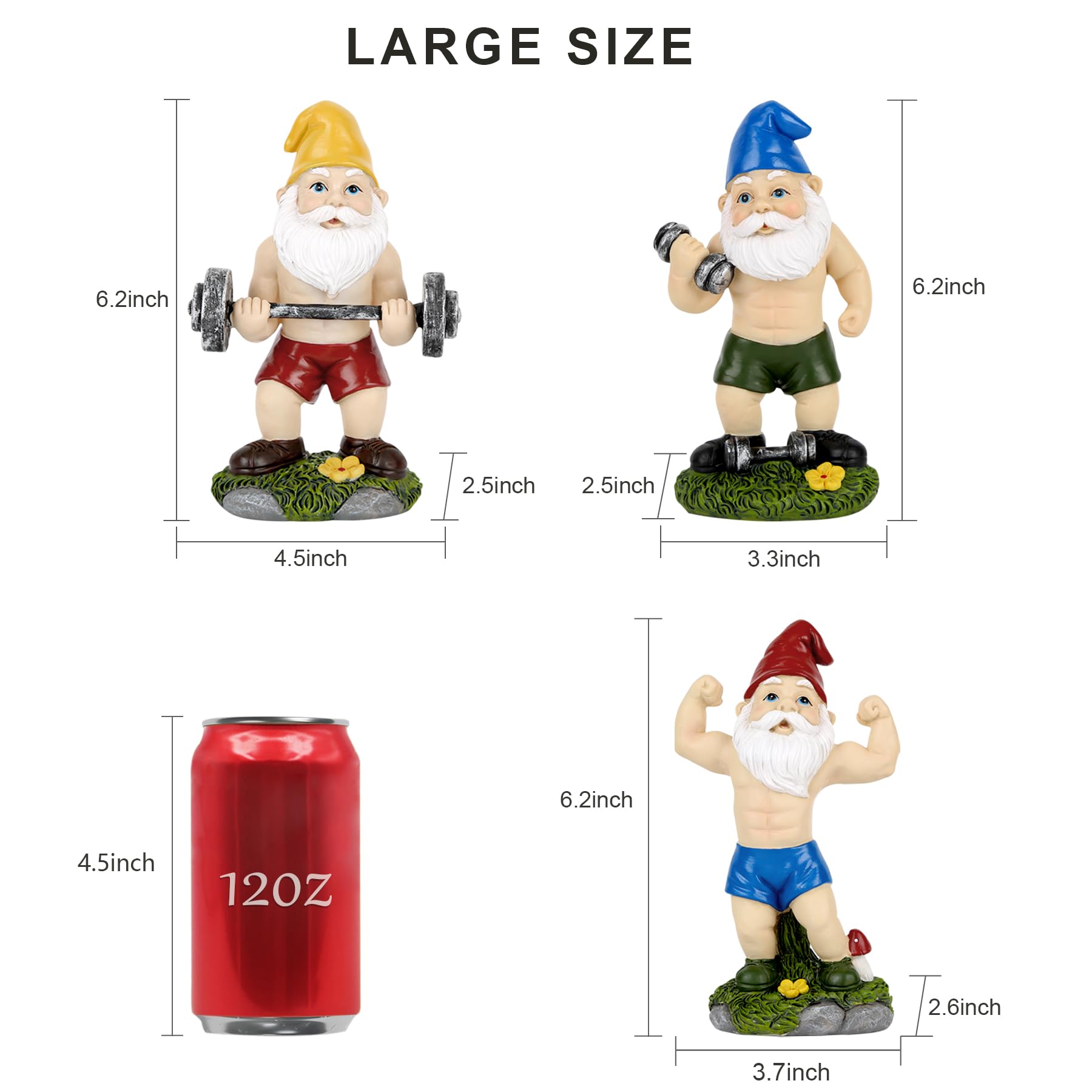 Funny Workout Garden Gnomes Statues, 3pcs 15.5cm Outdoor Funny The Muscular, Barbell and Dumbbell Gnomes Decorations Set for Yard, Lawn, Patio (Workout Gnomes Set)