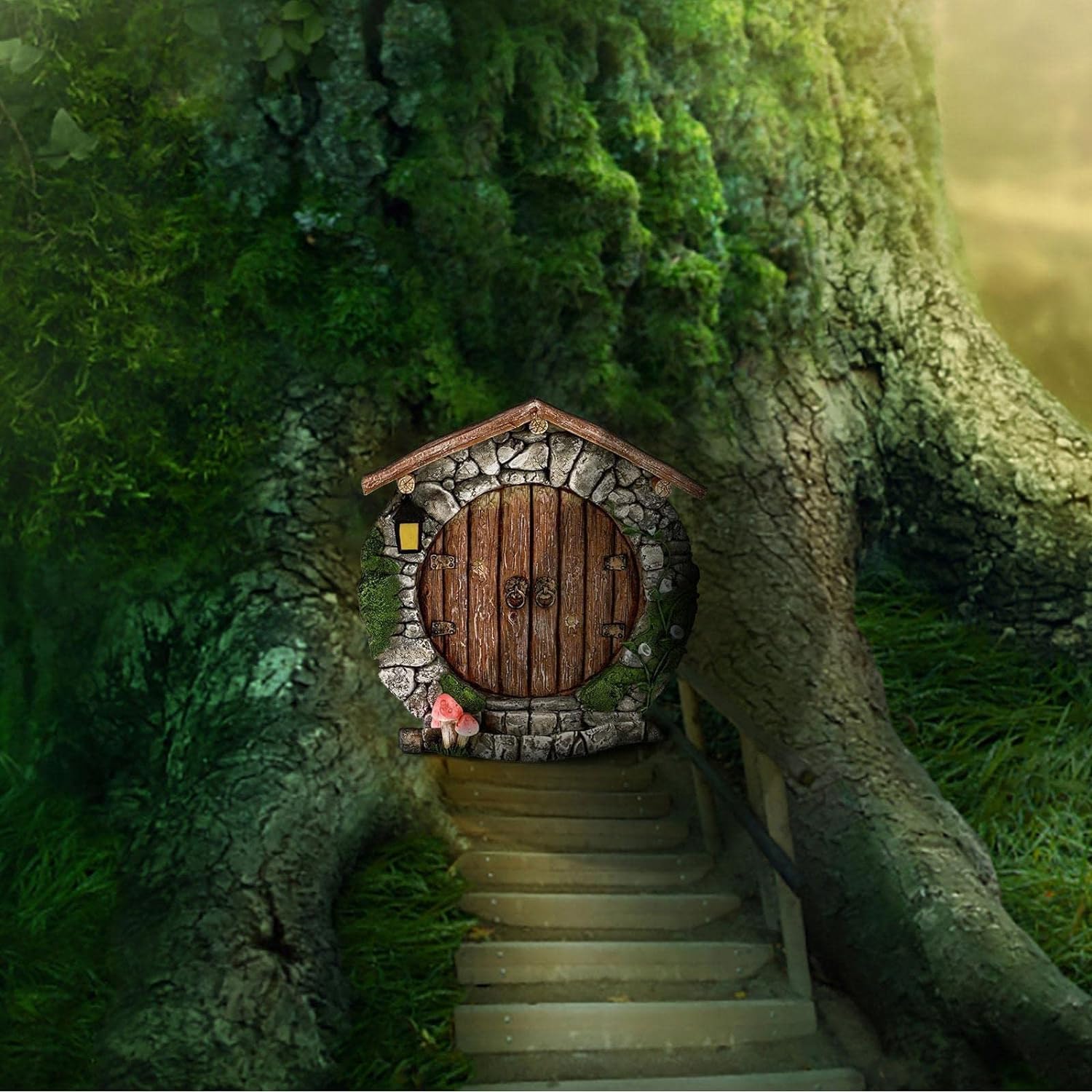 Fairy Garden Doors and Windows for Trees Miniature Fairy Gnome,Sculptures and Statues Wall and Trees Outdoor Wooden Doors and Windows in The Yard Garden Trees Garden Garden Sculptures and Statues