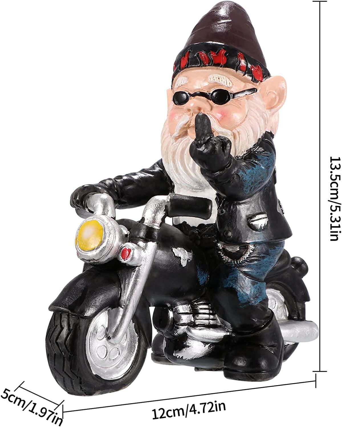 Biker Gnomes Garden Ornaments 13 cm Funny Gnome Riding Motorcycle Outdoor Statues Resin Garden Gnomes Figurines for Patio Lawn Yard Art Decoration