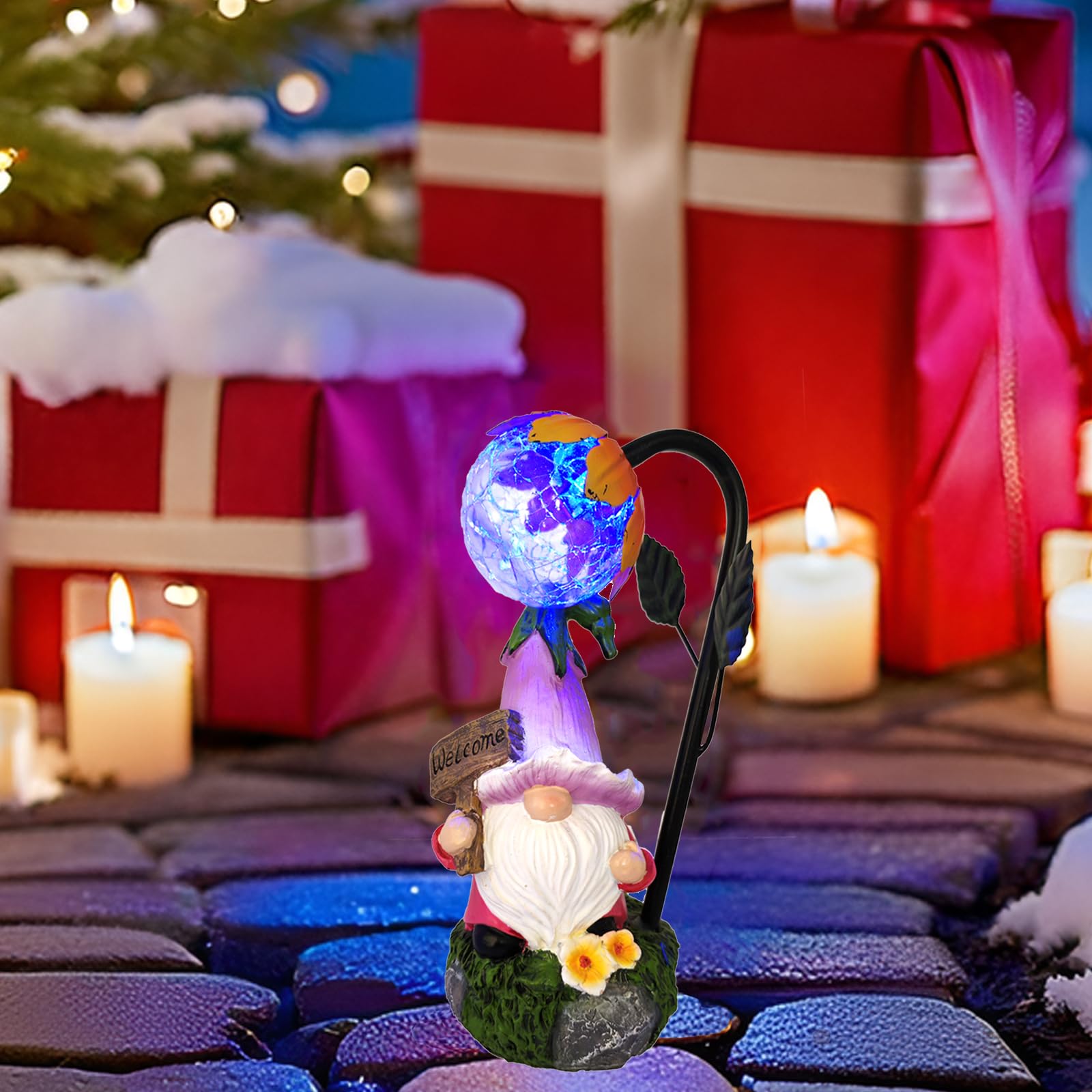 Maikall Rish Garden Gnomes Outdoor Statue with Solar Lights Welcome Gnome Home Garden Decor Mom Gifts for Yard Patio Home Garden