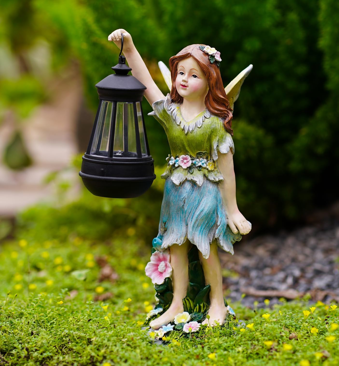 Pohabery Fairy Garden Statue Solar Garden Fairy with Lantern Light Outdoor Decoration Waterproof Solar Sculpture for Patio Yard Lawn Gift for Mom Grandma