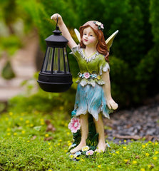 Pohabery Fairy Garden Statue Solar Garden Fairy with Lantern Light Outdoor Decoration Waterproof Solar Sculpture for Patio Yard Lawn Gift for Mom Grandma