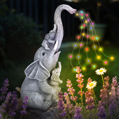QCXWCJWD Garden Ornaments Outdoor Elephant Statue, 30cm Elephant Statue with Solar Watering Lights, Resin Elephant Ornaments with Solar Lights for Patio Yard, Waterproof Garden Elephant Gifts for Mum