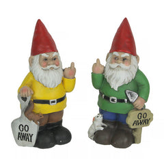 Yellow & Green Go Away Giving The Bird Garden Gnome Funny Outdoor Sculpture Set