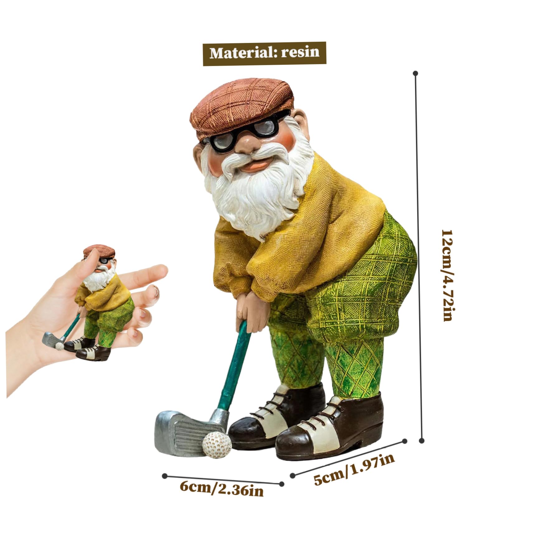 Funny Garden Gnome 4.7x2.4 Inch Playing Golf Funny Gnome Resin Golf Statue Novelty Ornaments for Pation Yard Lawn Indoor Tabletop Home Decor, Garden Gift