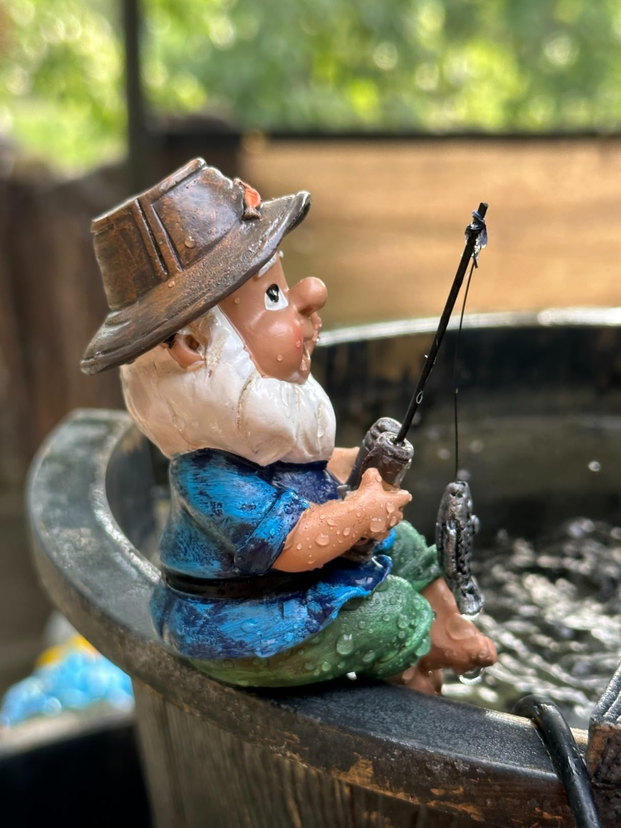 Fairy Garden Gnome Statues Miniature Dwarf Elf Fishing Figurines Outdoor Landscape Ornaments for Yard Lawn Pond Pool Riverside Decoration (Gnome)
