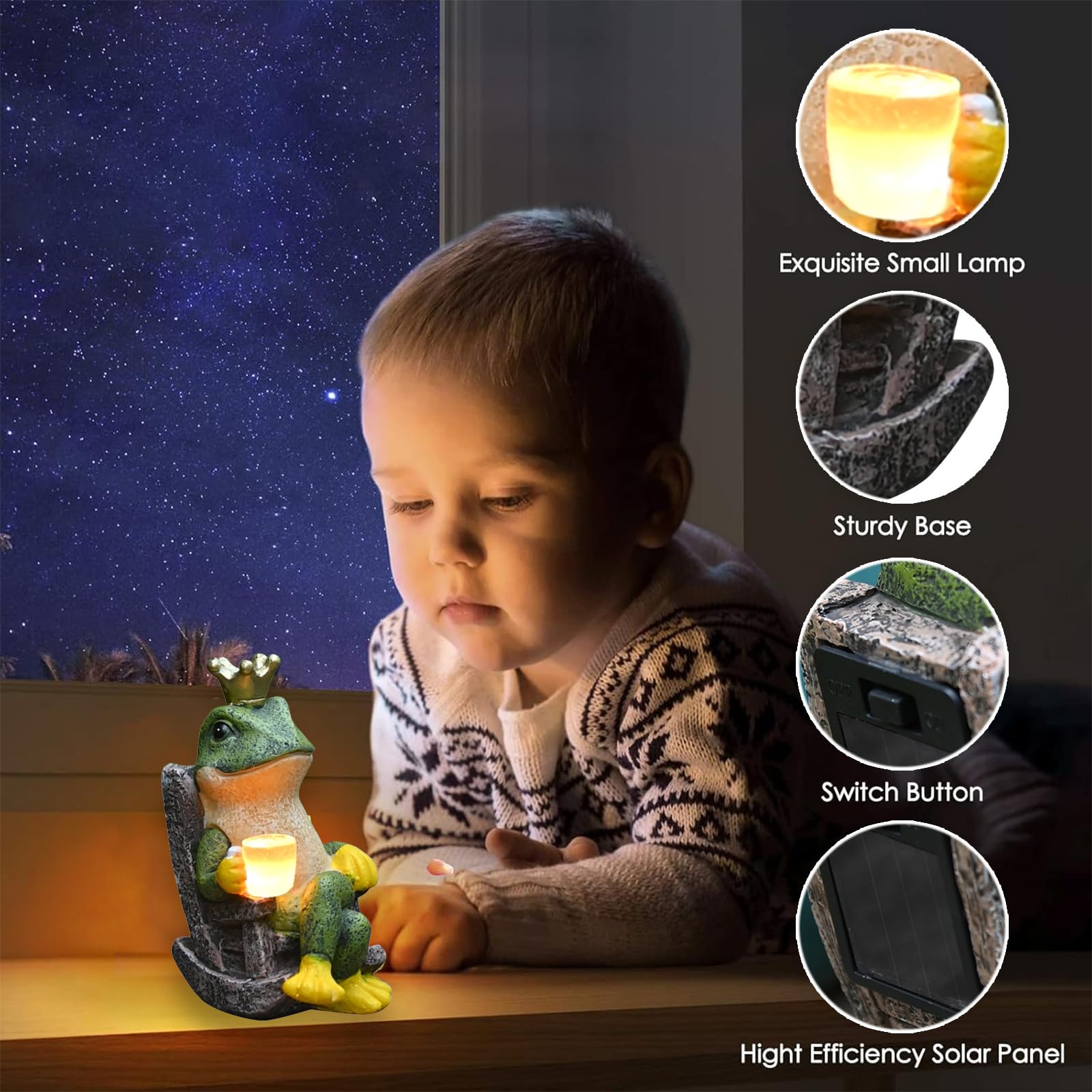 Gardenfans Miniature Frog Garden Statue with Solar Light Home Decor Fairy Garden Accessories Frog Decor for Patio, Balcony, Yard, Lawn Bedroom 2.3"x3.3"x5"